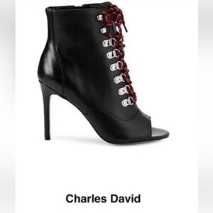 Charles David Black Leather Peep-Toe Lace Up High Heeled Booties size 6.5